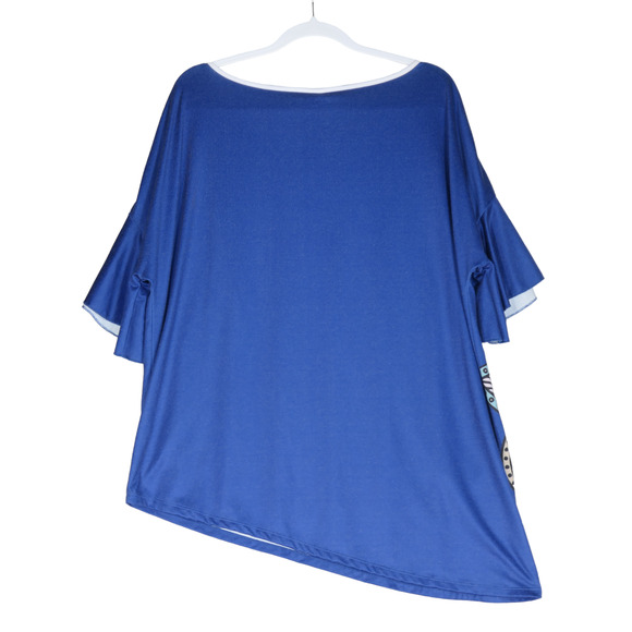 NEW Nanu Blue T Shirt Womens Size 1X Gorgeous Flower Flutter Sleeves NWT - Picture 5 of 8